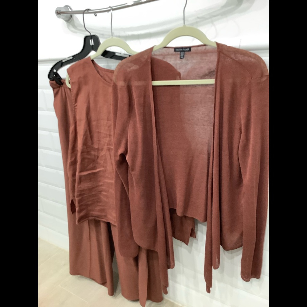 3piece Eileen Fisher rust silk/linen pants set